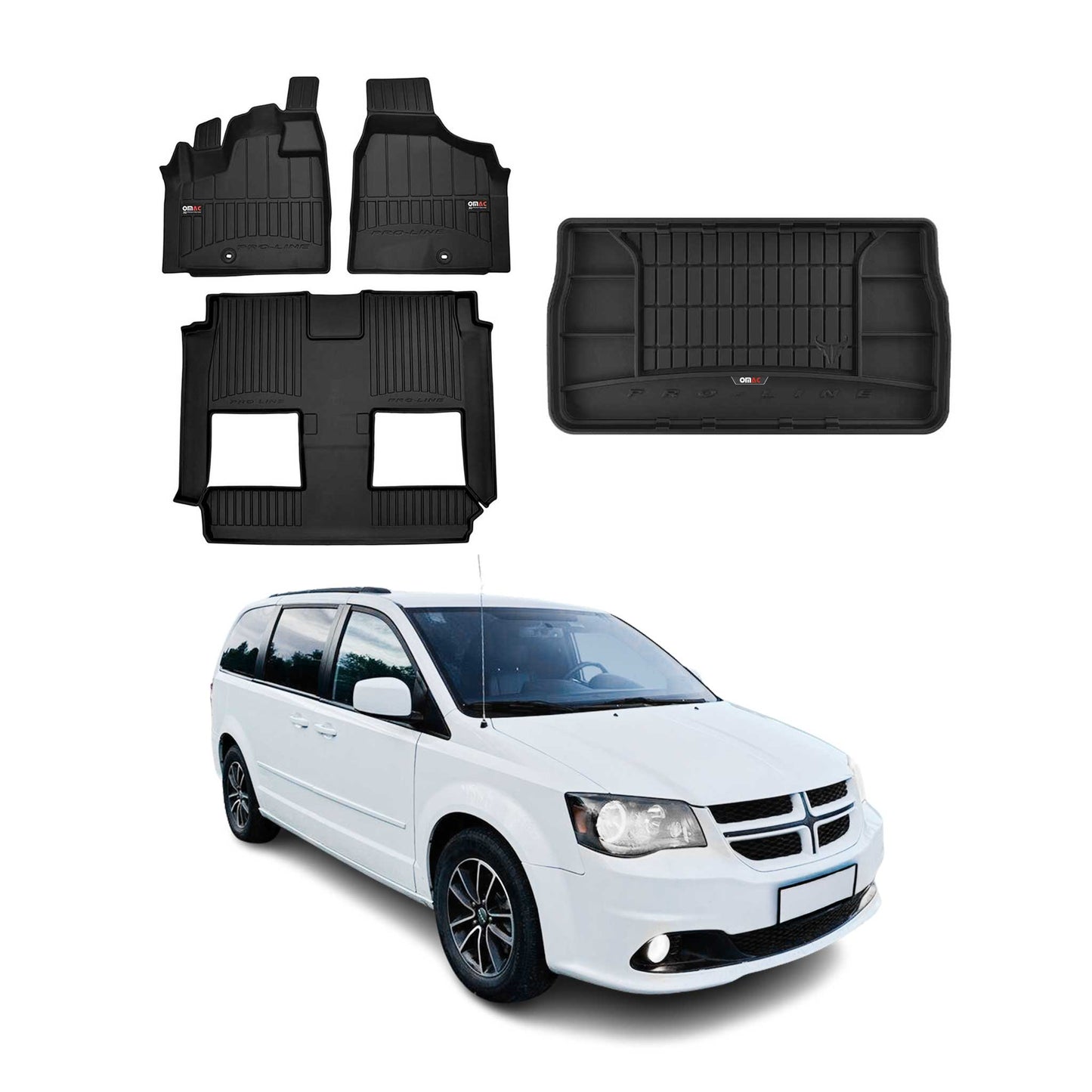 OMAC Fußmatten & Kofferraumwanne Set für Dodge Grand Caravan 2007-2020 Gummi 4x
