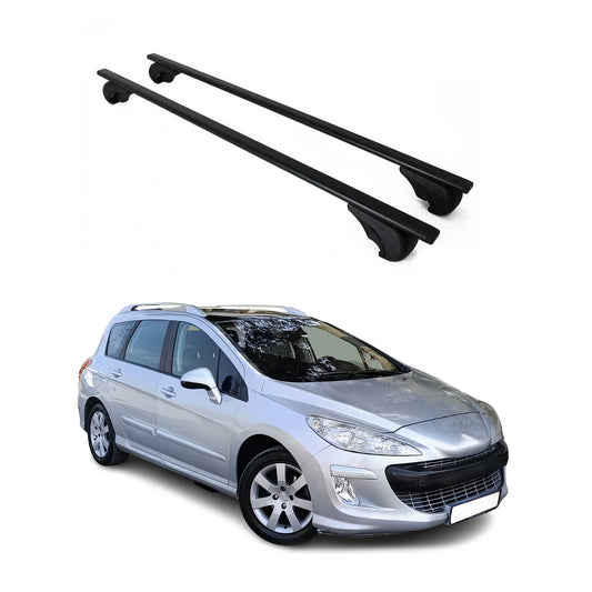 Portbagaj de plafon pentru Peugeot 308 Estate 2007-2021 75kg, negru metalic, 2 buc.