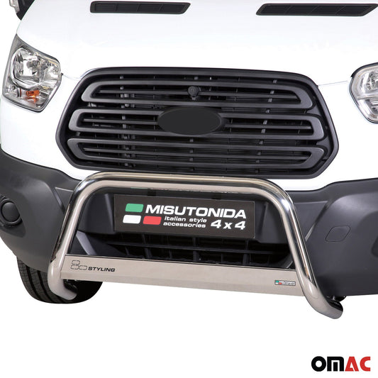 Bară de protecție/buton de protecție față din oțel inoxidabil pentru Ford Transit 2014-2025, gri, Ø 63 mm