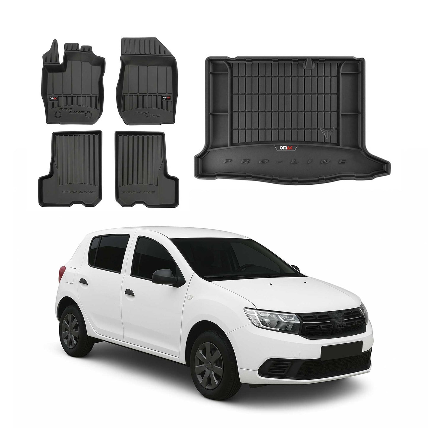 OMAC Fußmatten & Kofferraumwanne Set für Dacia Sandero 2012-2020 Gummi TPE 5x