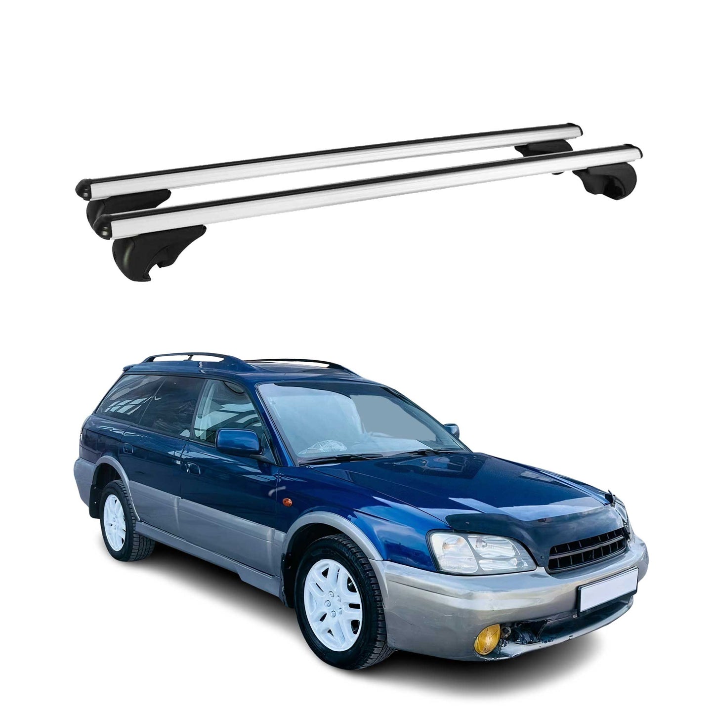 Portbagaj de plafon pentru Subaru Legacy mk3 Estate 1999-2003 75kg aluminiu argintiu 2x
