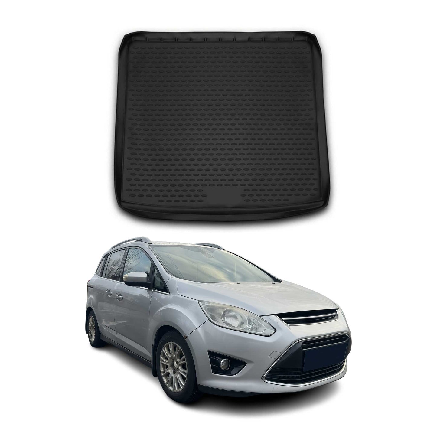 Kofferraummatte Kofferraumwanne für Ford Grand C-Max 2010-2019 Gummi TPE Schwarz