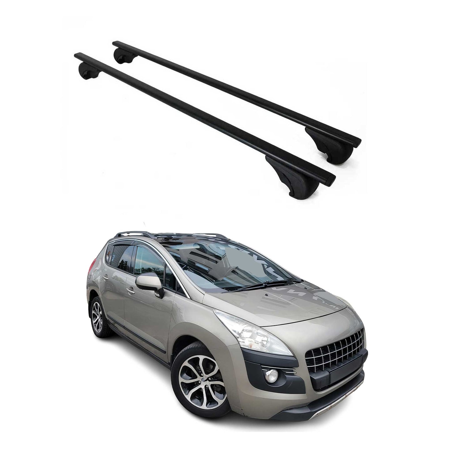 Portbagaj de plafon pentru Peugeot 3008 2009-2016 75kg, negru metalic, 2 buc.