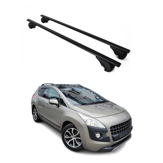 Portbagaj de plafon pentru Peugeot 3008 2009-2016 75kg, negru metalic, 2 buc.