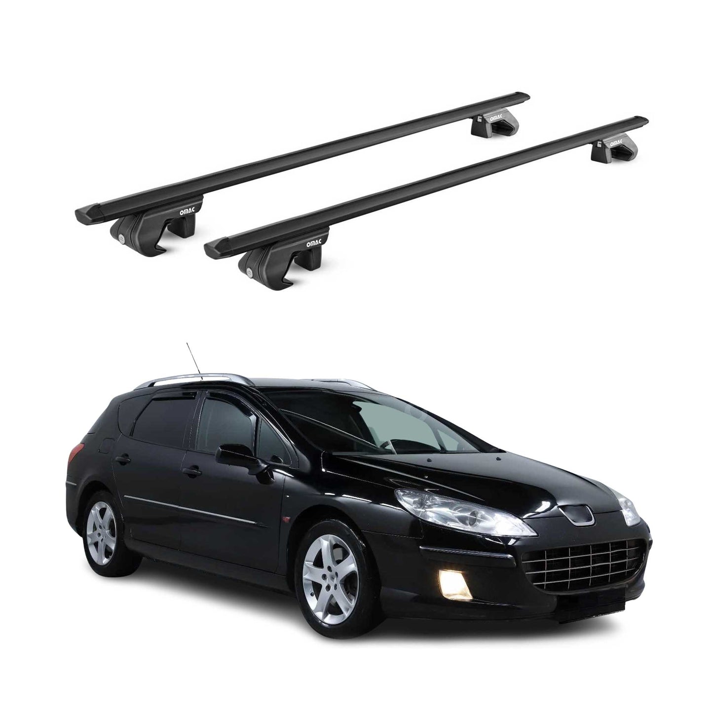 Dachträger Grundtäger für Peugeot 407 Kombi 2004-2011 90kg Alu Schwarz 2 tlg ABE
