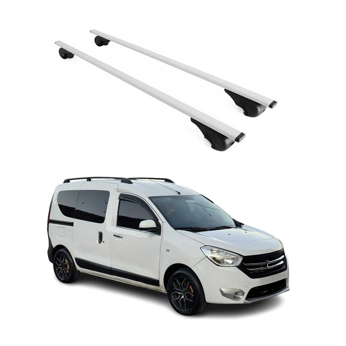 Portbagaj de plafon pentru Dacia Dokker 2012-2021, 75kg, metal, argintiu, 2 bucăți