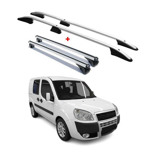 Dachreling + Dachträger SET für Fiat Doblo 2000-2010 L1 Aluminium Silber 4tlg