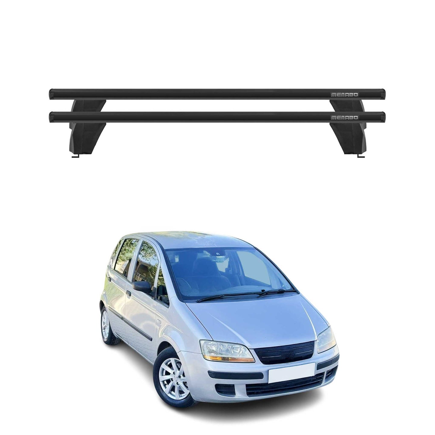 Menabo Dachträger Grundtäger für Fiat Idea 2003-2012 75kg Alu Schwarz 2 tlg