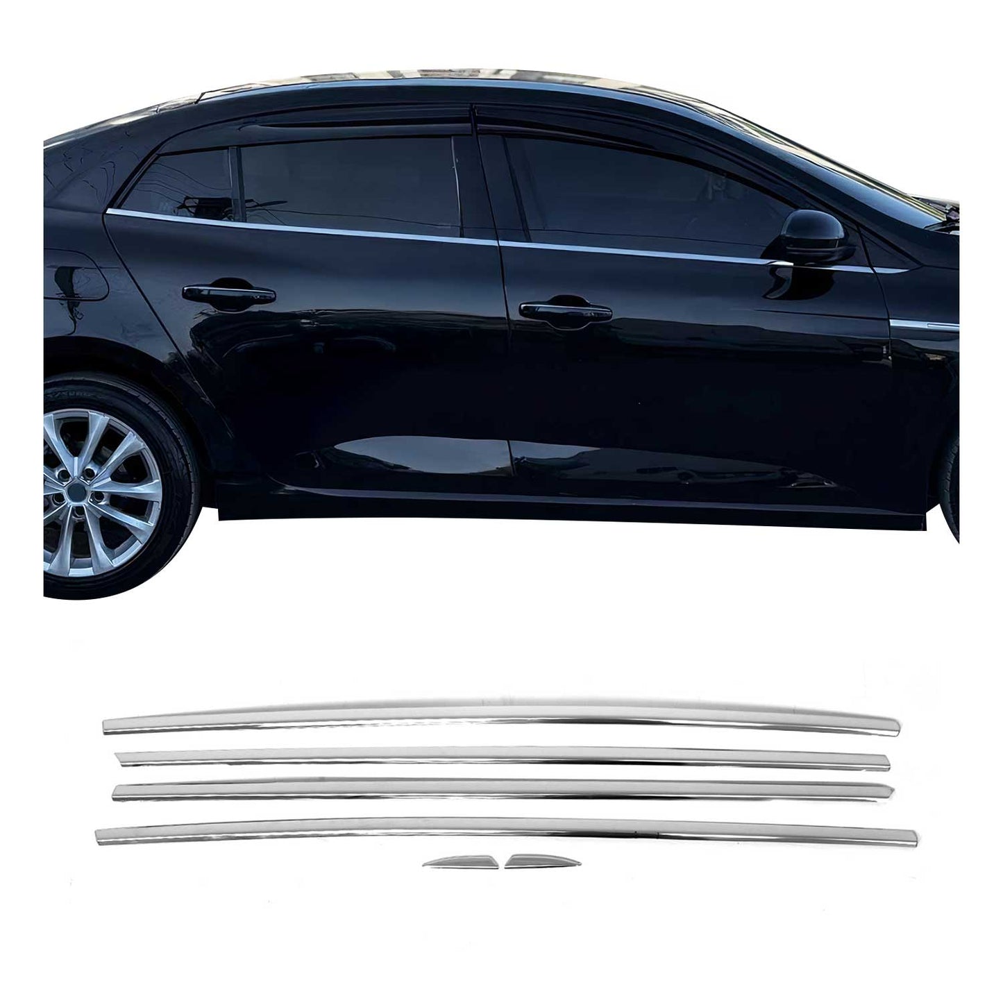 Benzi decorative pentru geamuri pentru Renault Megane 2016-2020 Sedan, oțel inoxidabil cromat, 6 buc.