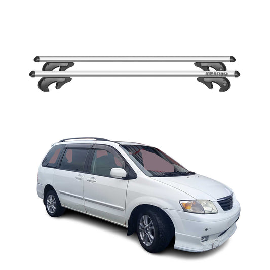 Menabo Dachträger Grundtäger für Mazda MPV 1997-1998 90kg Aluminium Silber 2 tlg