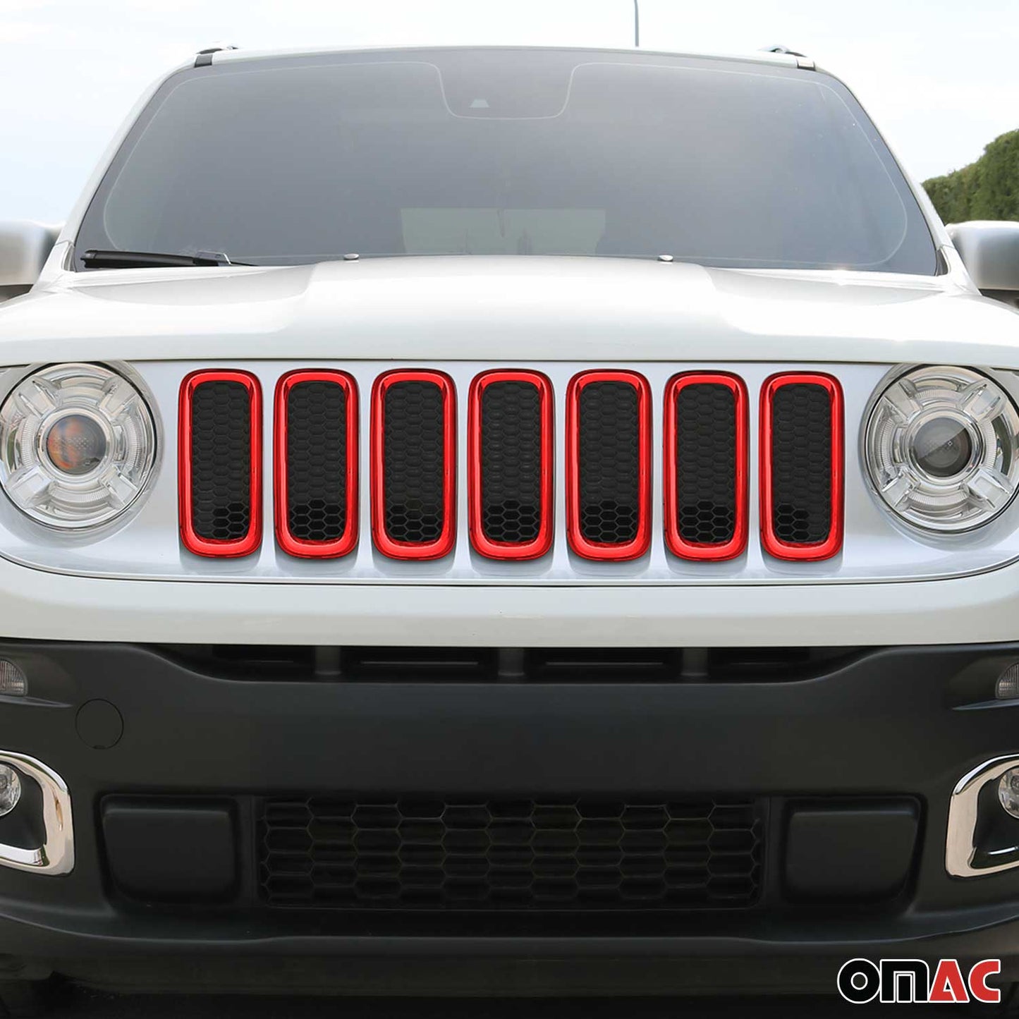 Kühlergrill Leisten Grillleisten für Jeep Renegade 2014-2024 ABS Rot 7tlg