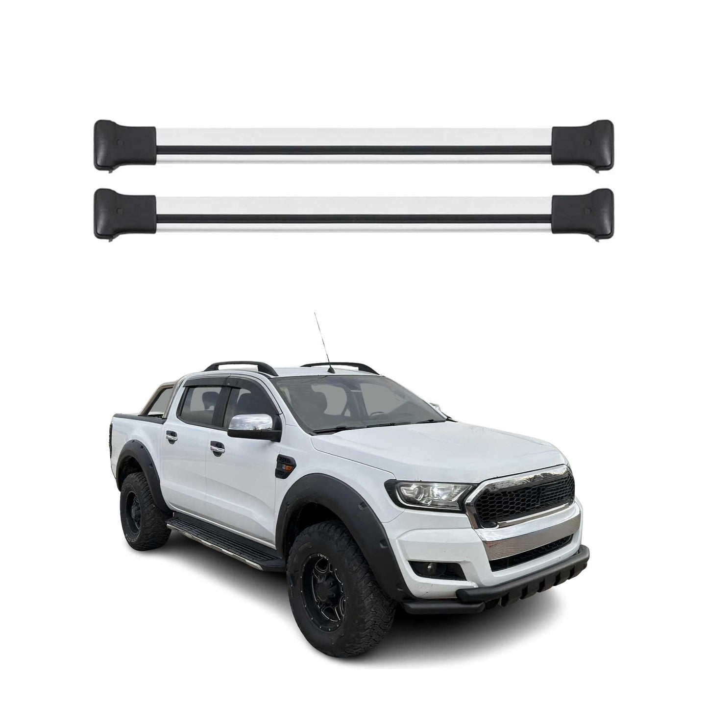 Portbagaj de plafon pentru Ford Ranger 2011-2015 75kg aluminiu argintiu 2 buc