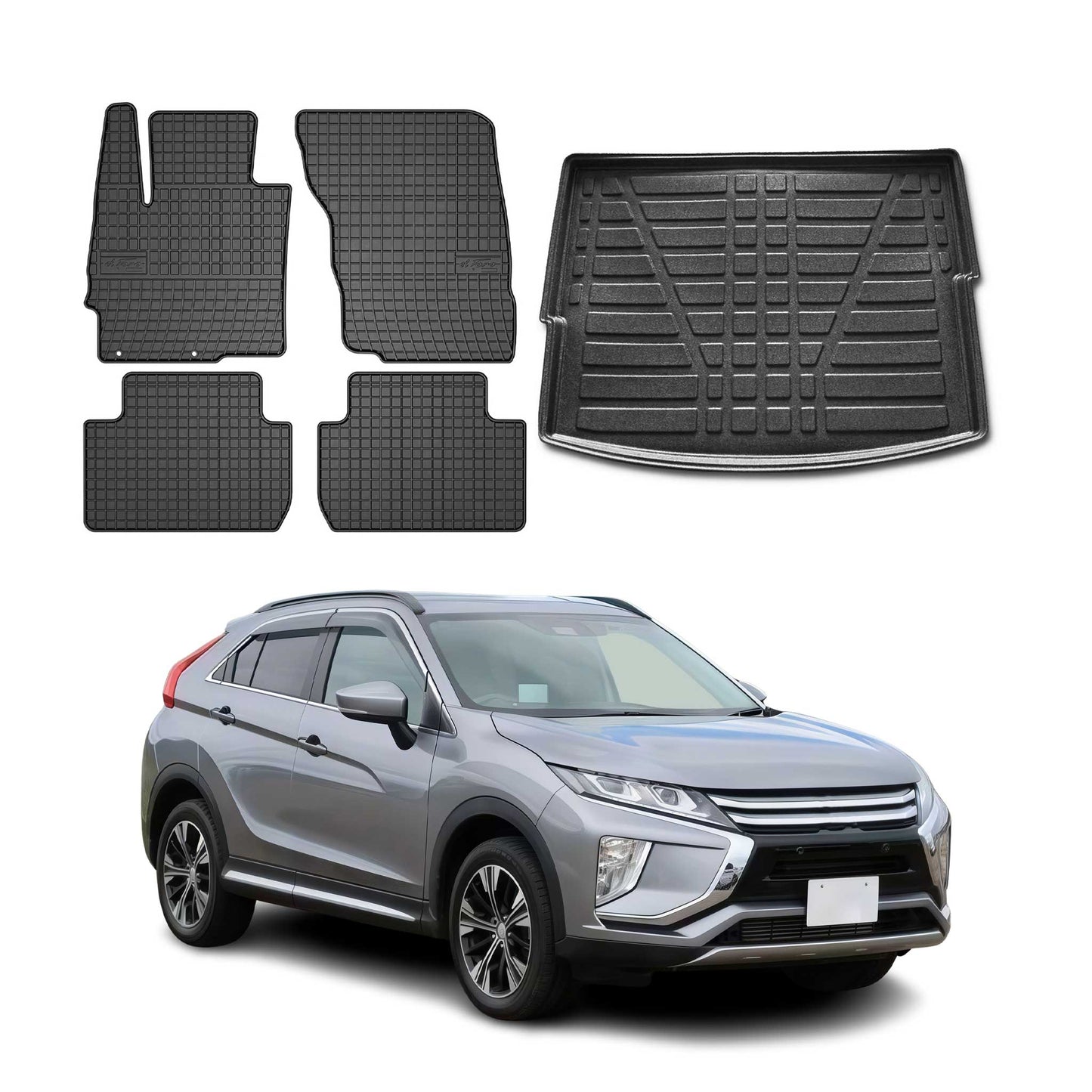 Set covorașe și portbagaj pentru Mitsubishi Eclipse Cross 2018-2025, cauciuc, 5 buc.