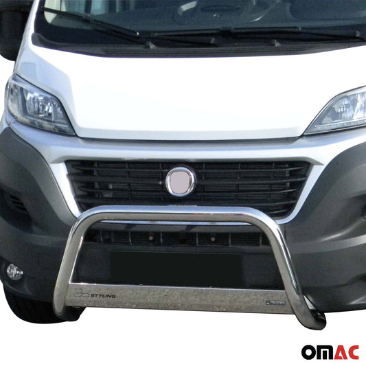 Bară de protecție frontală din oțel inoxidabil pentru Fiat Ducato 2014-2023, gri, ø 63 mm