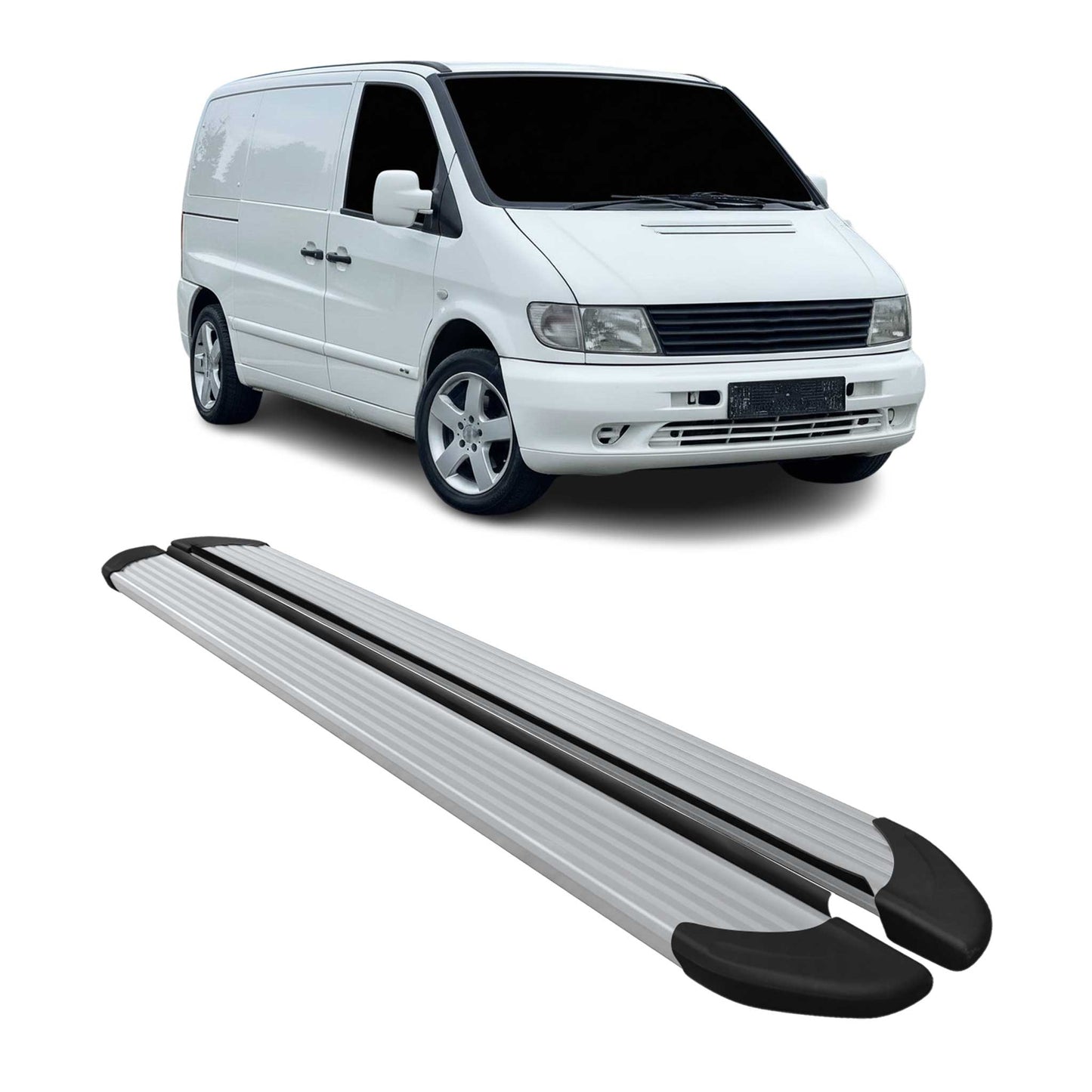 Trittbretter Seitenschweller für Mercedes Vito 1996-2003 L1/L2 Alu Silber 2 tlg