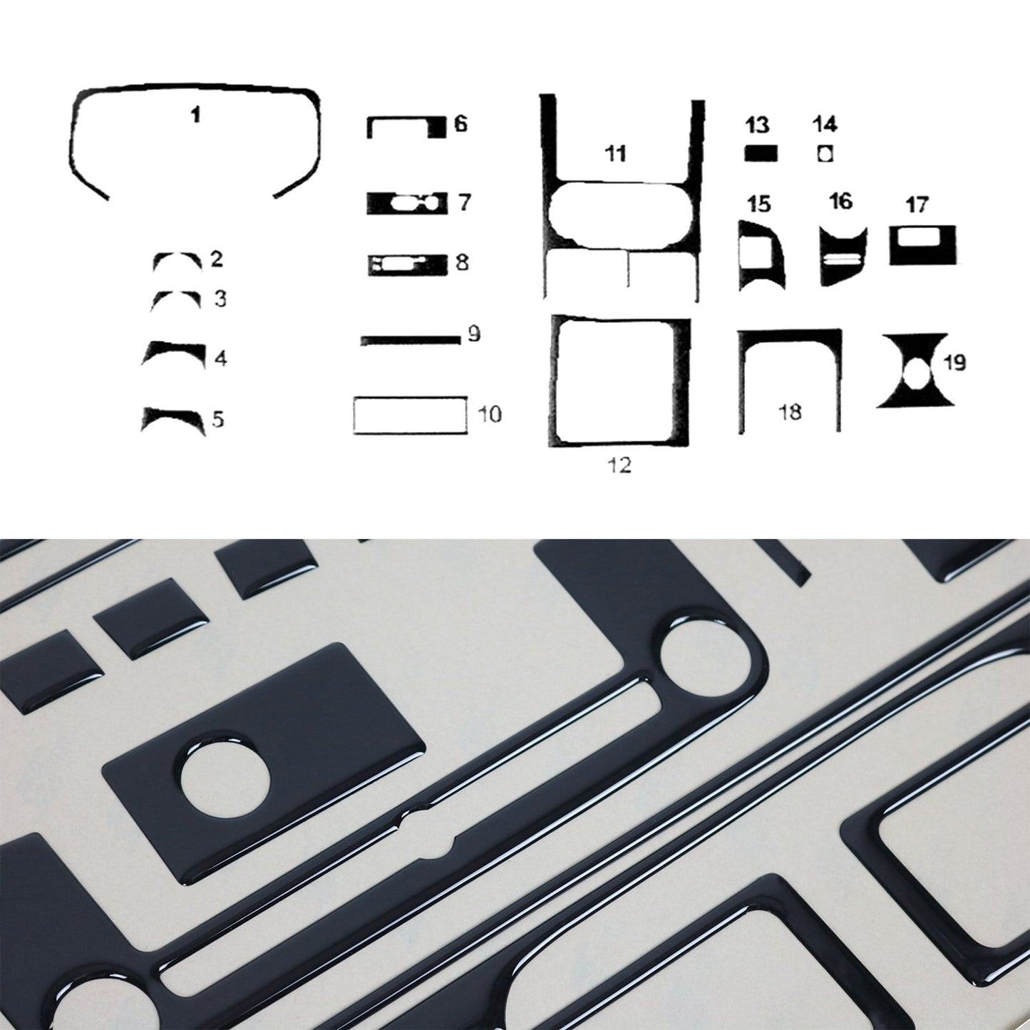 Ornamente interioare cockpit pentru Isuzu D-Max 2008-2012, aspect negru piano, 19 piese
