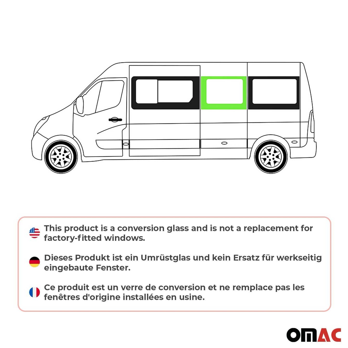 Seitenfenster Sicherheitsglas für Opel Movano 2014-2021 Links L1 Schwarz