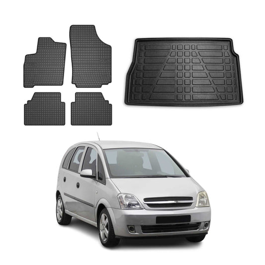 Fußmatten & Kofferraumwanne Set für Opel Meriva 2003-2010 Gummi TPE Schwarz 5x