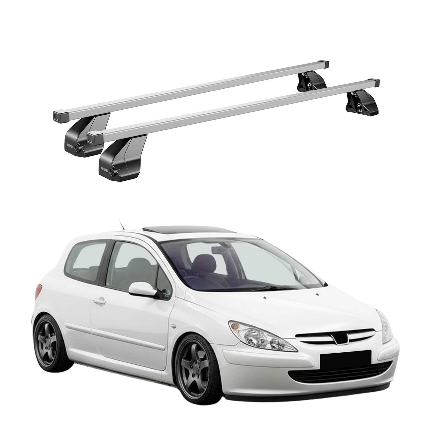 Menabo Dachträger Grundtäger für Peugeot 307 2001-2008 3-trg 75kg Stahl Grau 2x