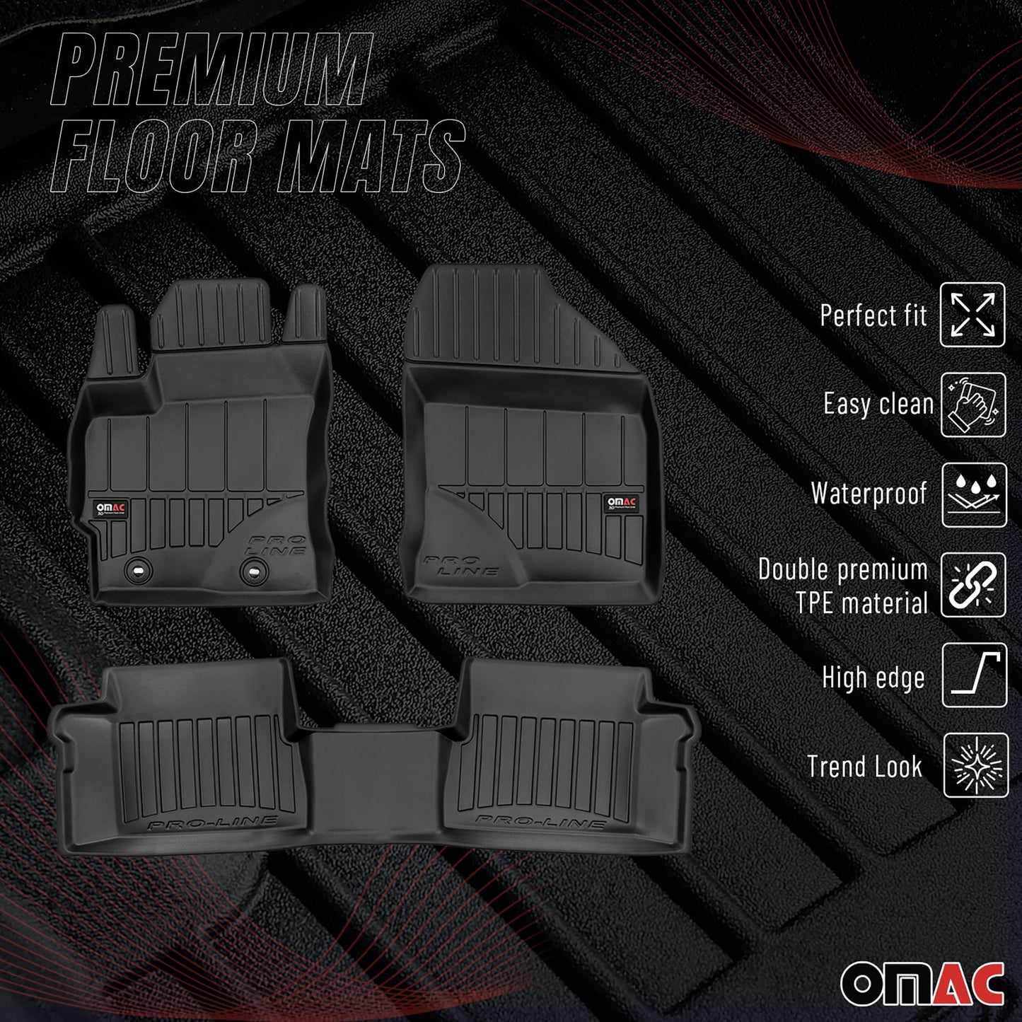 Covorașe auto Toyota Auris Hybrid 2012-2018, TPE, negre, set 3 piese