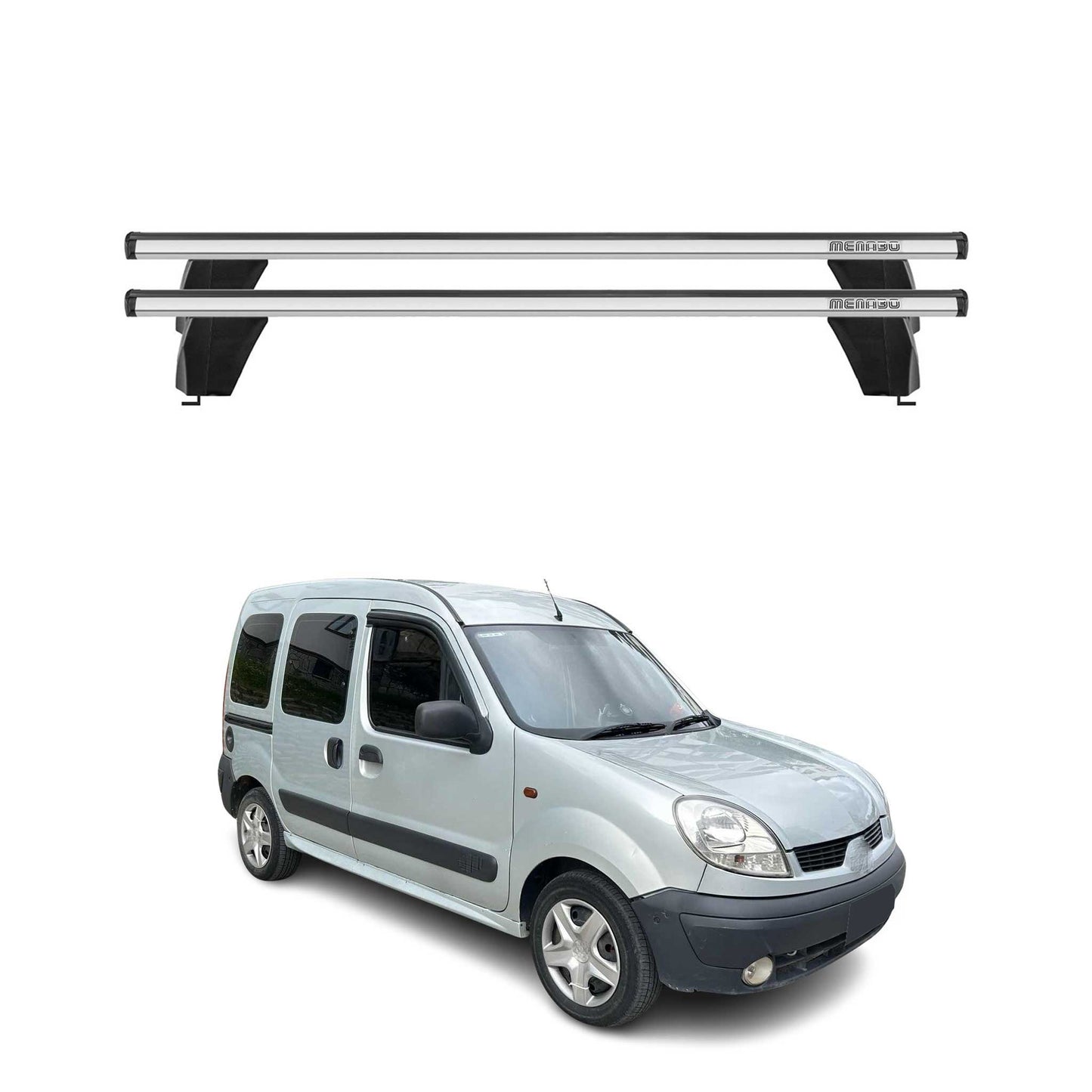 Menabo Dachträger Grundtäger für Renault Kangoo Express 1997-2007 75kg Silber 2x