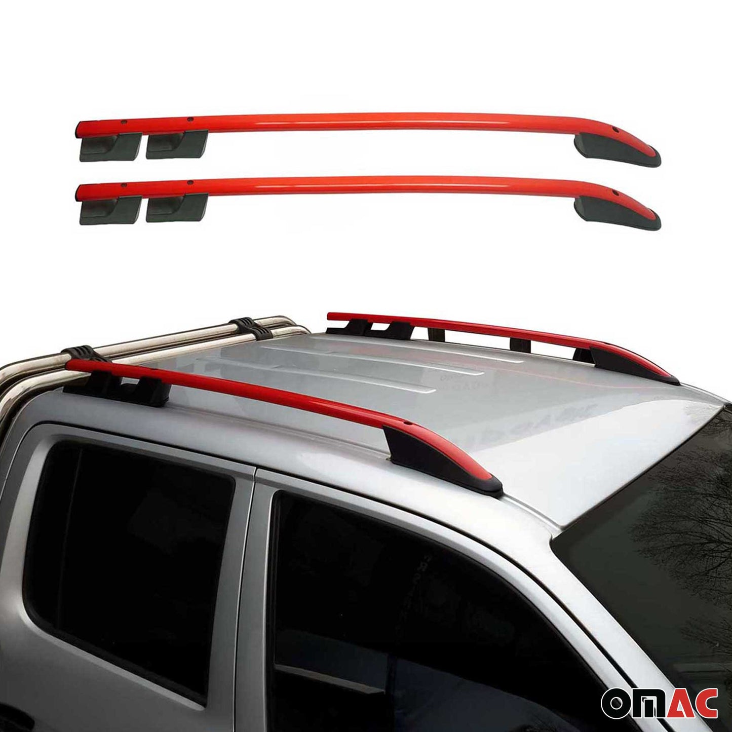 Aluminiowe poprzeczki dachowe do VW Amarok DoubleCab 2010-2022, homologowane przez ABE, czerwone, zestaw 2 szt.
