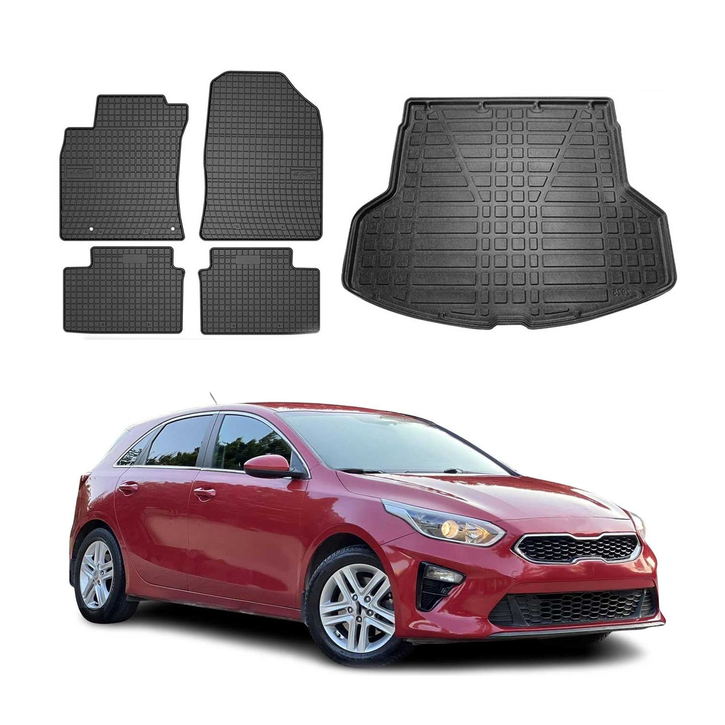 Fußmatten & Kofferraumwanne Set für Kia Ceed Kombi 2018-2025 Gummi Schwarz 5x