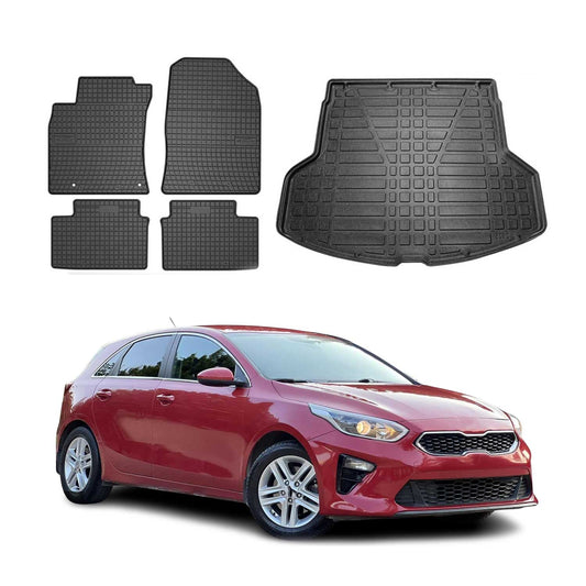 Fußmatten & Kofferraumwanne Set für Kia Ceed Kombi 2018-2025 Gummi Schwarz 5x