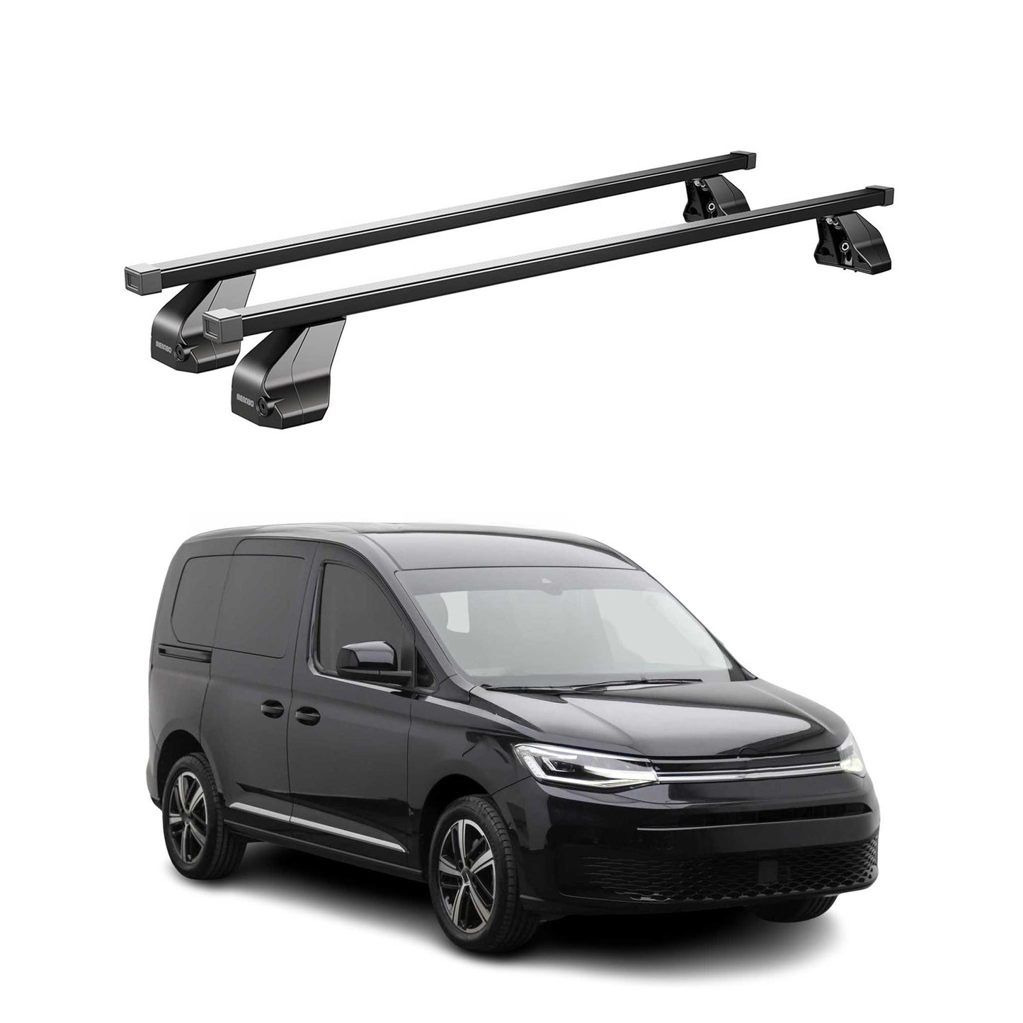 Menabo Dachträger Grundtäger für VW Caddy 2020-2025 75kg Stahl Schwarz 2 tlg