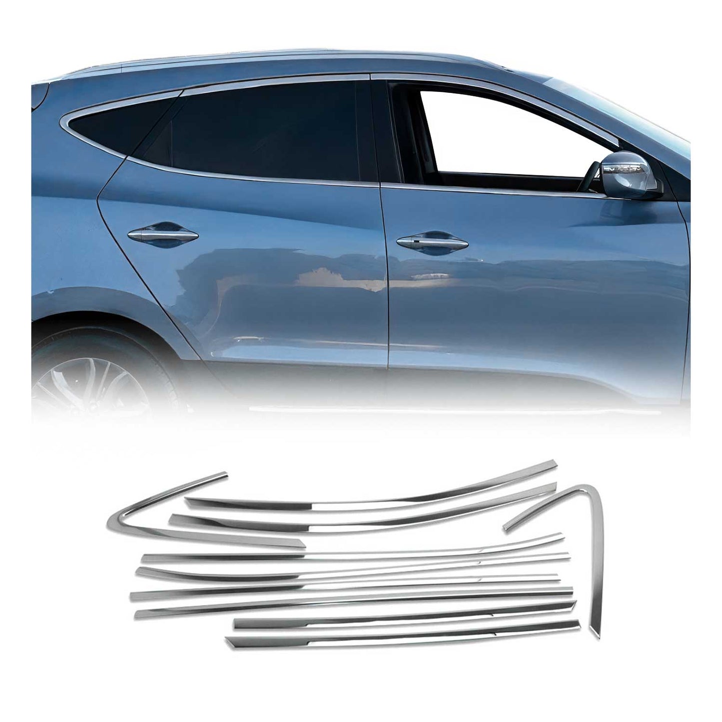 Fensterleisten Fensterrahmen für Hyundai IX35 2010-2024 Edelstahl Silber 10x