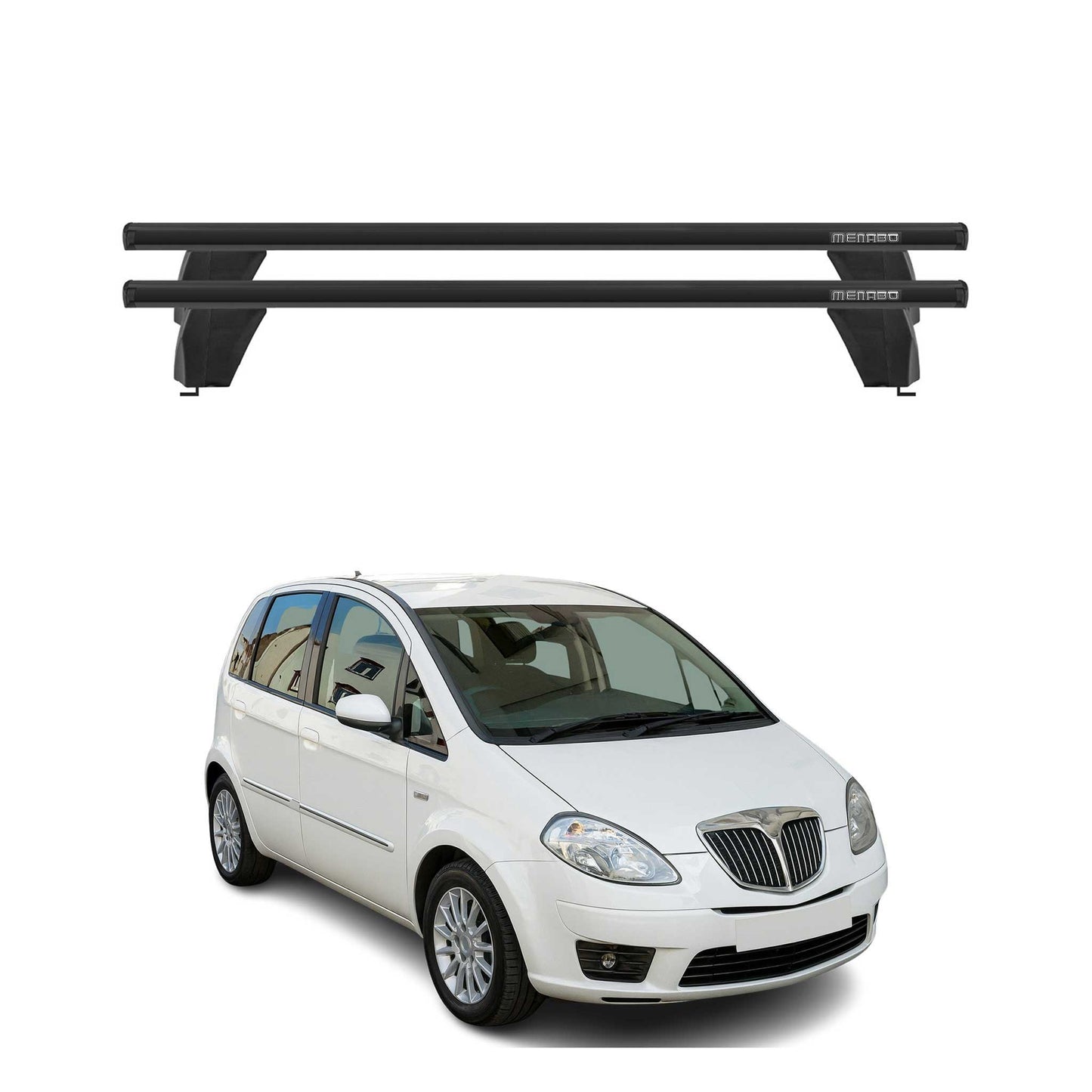 Menabo Dachträger Grundtäger für Lancia Musa 2007-2012 75kg Alu Schwarz 2 tlg