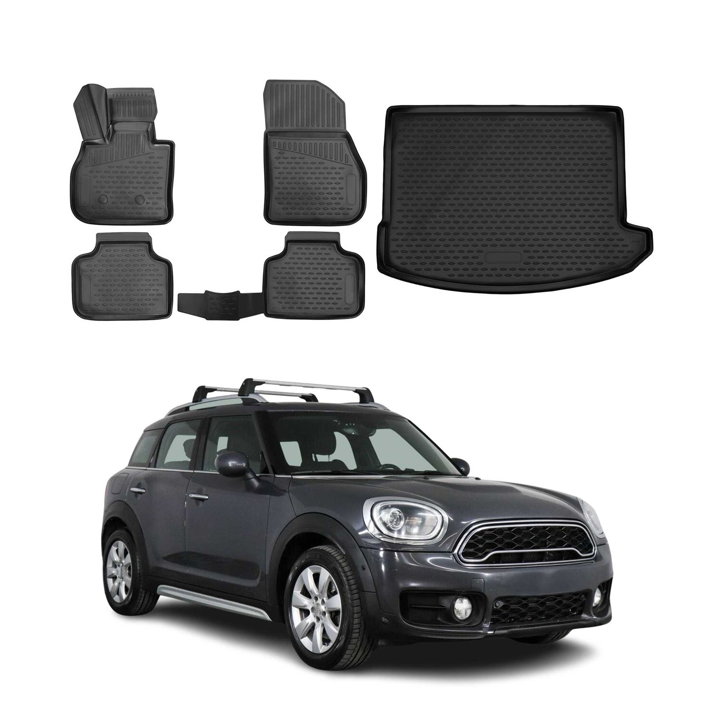 Fußmatten & Kofferraumwanne Set für Mini Cooper Countryman 2017-2021 TPE Schwarz