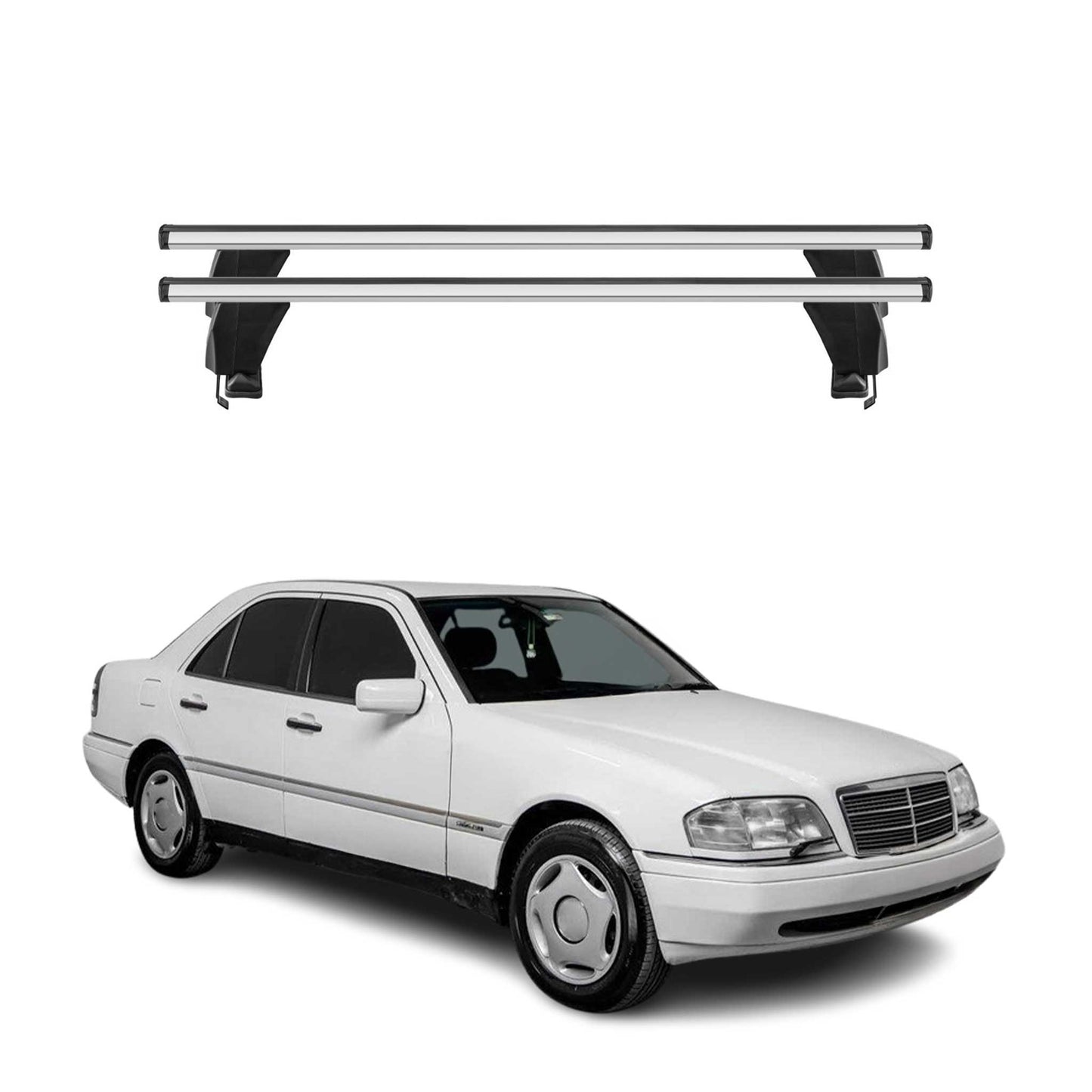 Menabo Dachträger für Mercedes C Klasse W202 Limo 1993-2000 50kg Alu Silber 2x