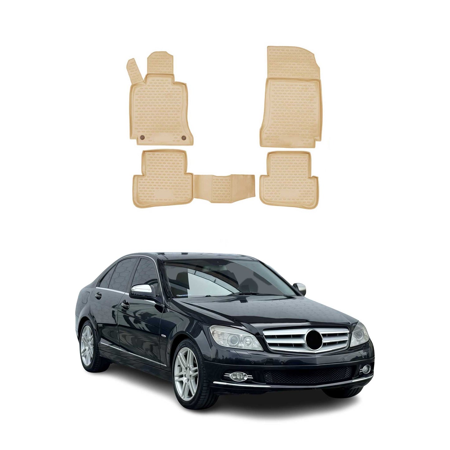 Covorașe auto Mercedes Clasa C W204 2007-2015, TPE, bej, set 4 piese