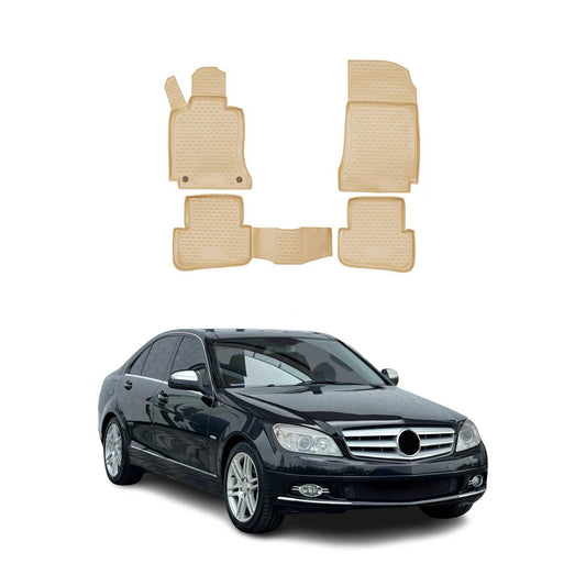 Covorașe auto Mercedes Clasa C W204 2007-2015, TPE, bej, set 4 piese