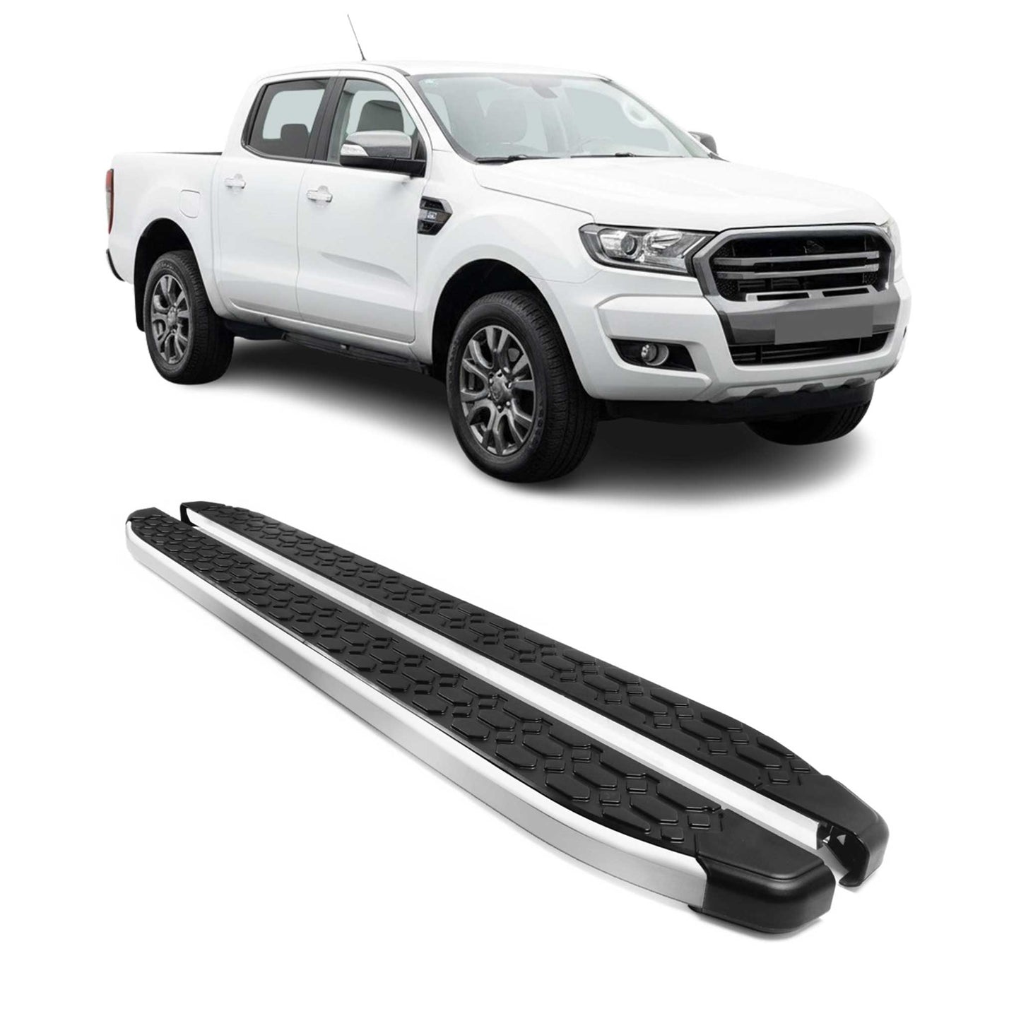 Alu Trittbretter Seitenschutz für Ford Ranger Double Cab 2012-2022 Schwarz Grau