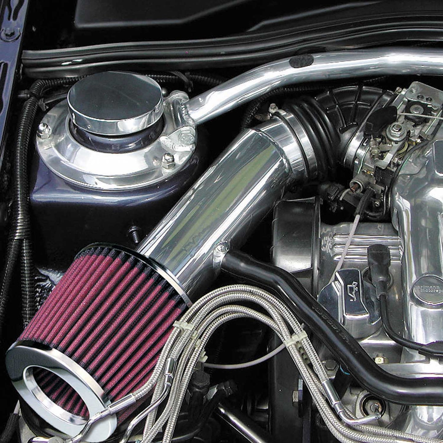 JOM offener Sport Luftfilter Rot inkl. Adapterringe für Universal Rot Chrom