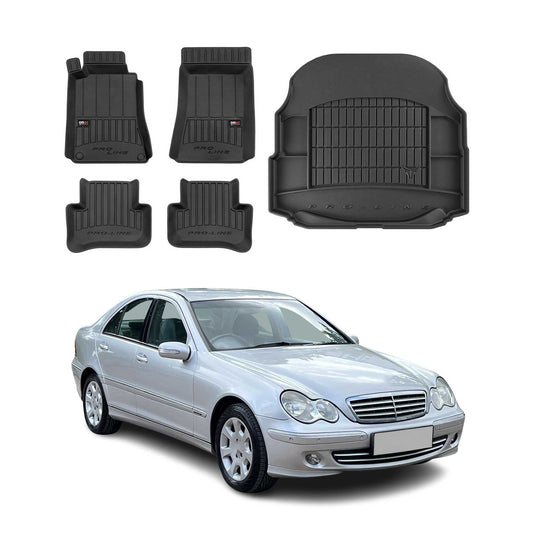OMAC Fußmatten & Kofferraumwanne Set für Mercedes C Klasse W203 2000-2007 Gummi