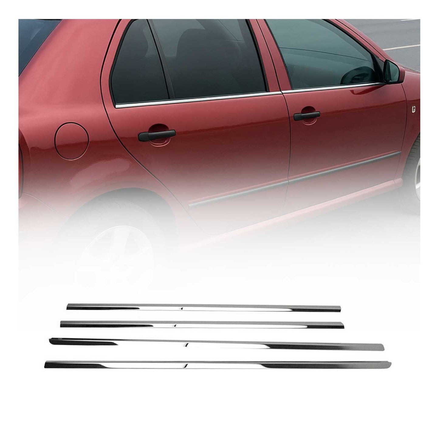 Benzi decorative pentru geamuri Skoda Fabia 1999-2007, oțel inoxidabil cromat, set 4 piese