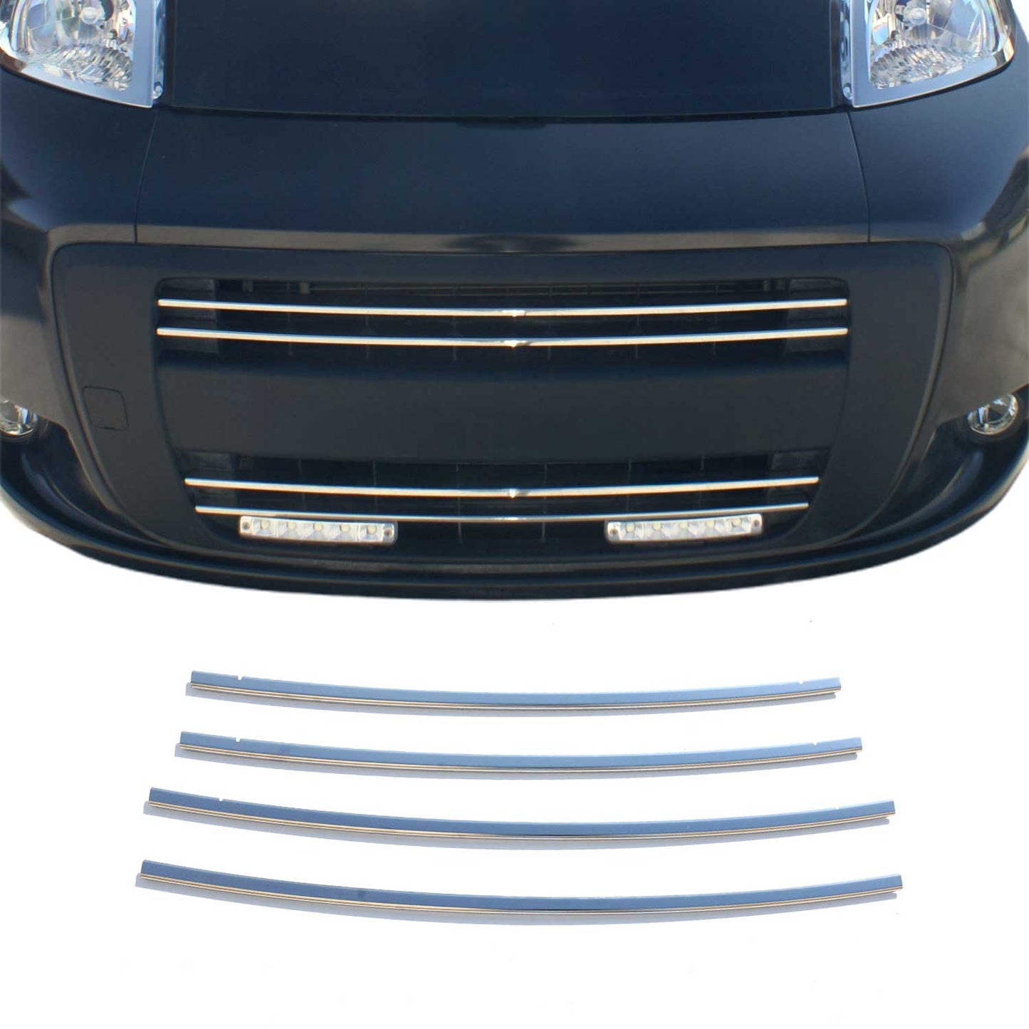 Kühlergrill Leisten Grillleisten für Fiat Qubo 2007-2015 Edelstahl Silber 4tlg