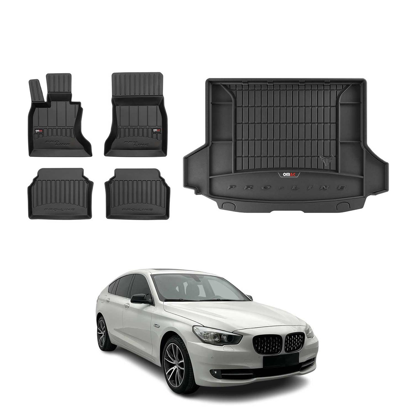 OMAC Fußmatten & Kofferraumwanne Set für BMW 5er F07 2009-2017 Gummi Schwarz 5x
