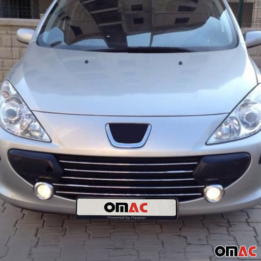 Benzi decorative grilă auto pentru Peugeot 307 2005-2009, oțel inoxidabil, argintiu, 5 bucăți