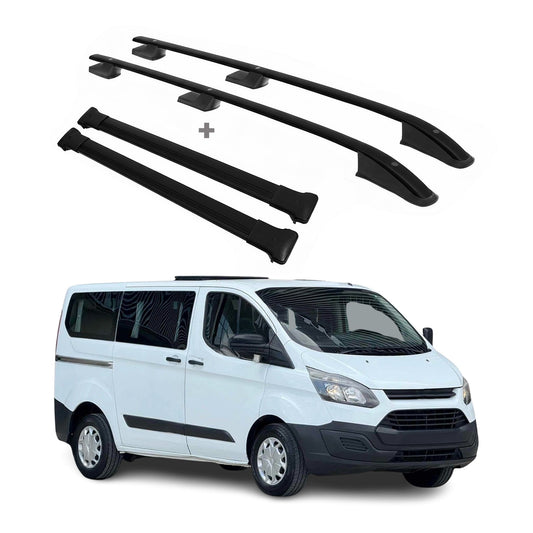 Dachreling + Dachträger für Ford Tourneo Custom 2013-2024 L1 RS Alu Schwarz 4x