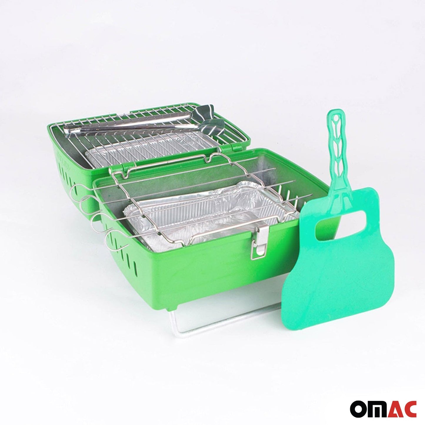 Grătar portabil pe cărbune, grătar de grădină, grătar de picnic verde, cu 13 piese