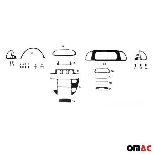 Ornamente interioare cockpit pentru Mercedes Sprinter 2000-2006, aspect aluminiu, 24 bucăți
