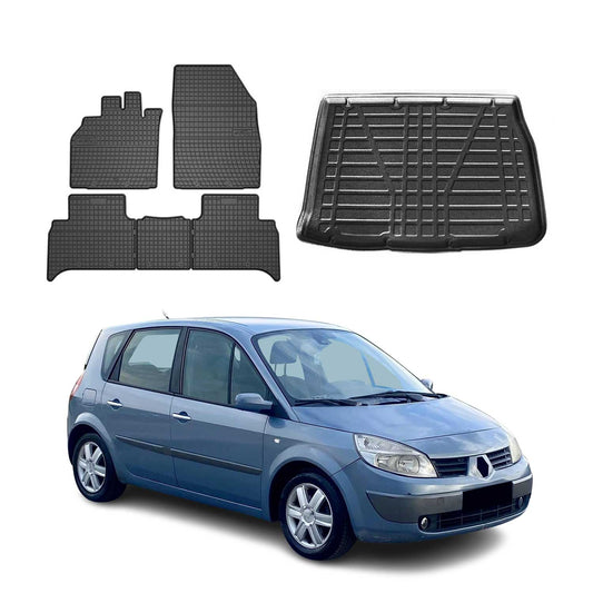 Set covorașe și portbagaj pentru Renault Scenic 2003-2009, cauciuc TPE, negru