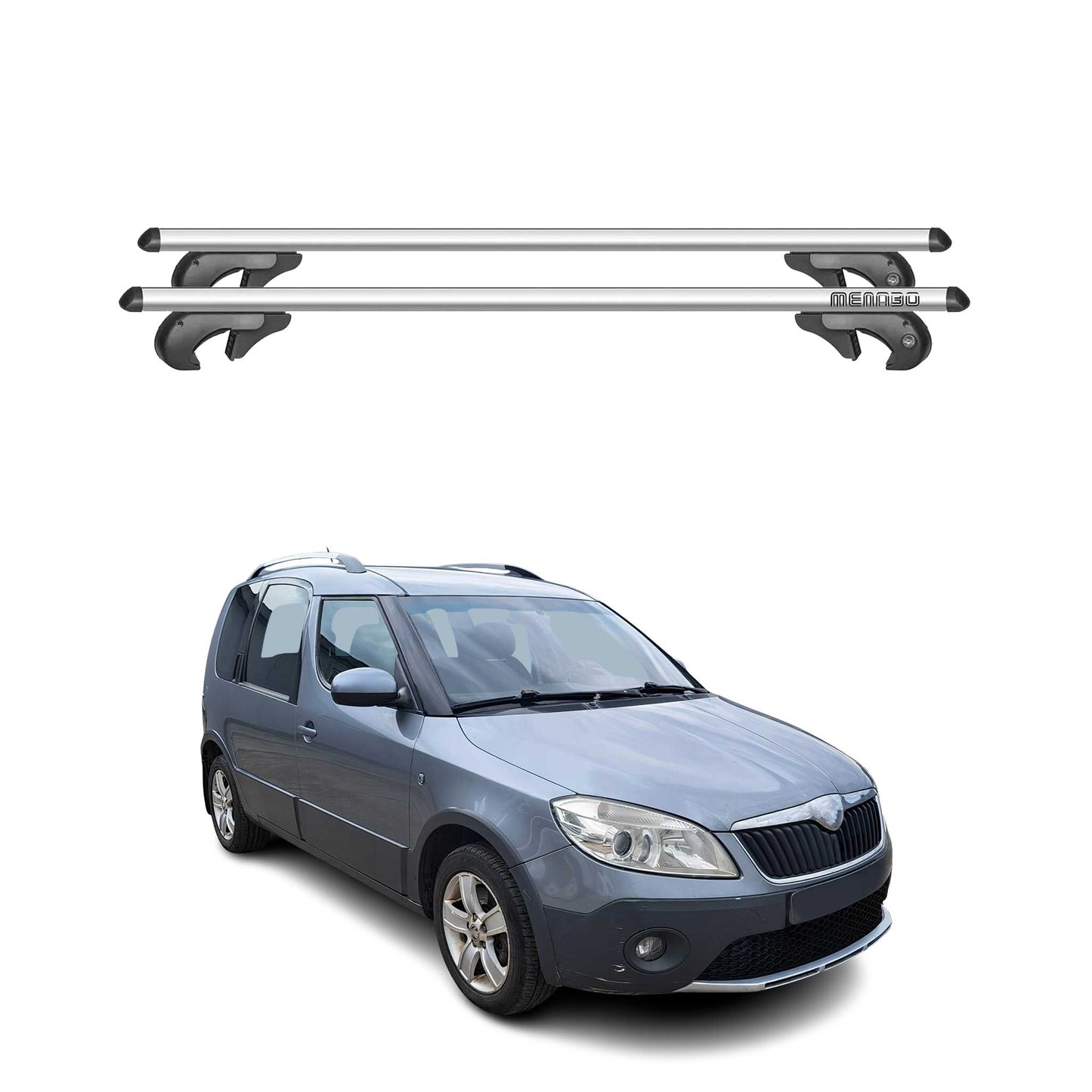 Menabo Dachträger Grundtäger für Skoda Roomster 2006-2015 90kg Alu Silber 2 tlg