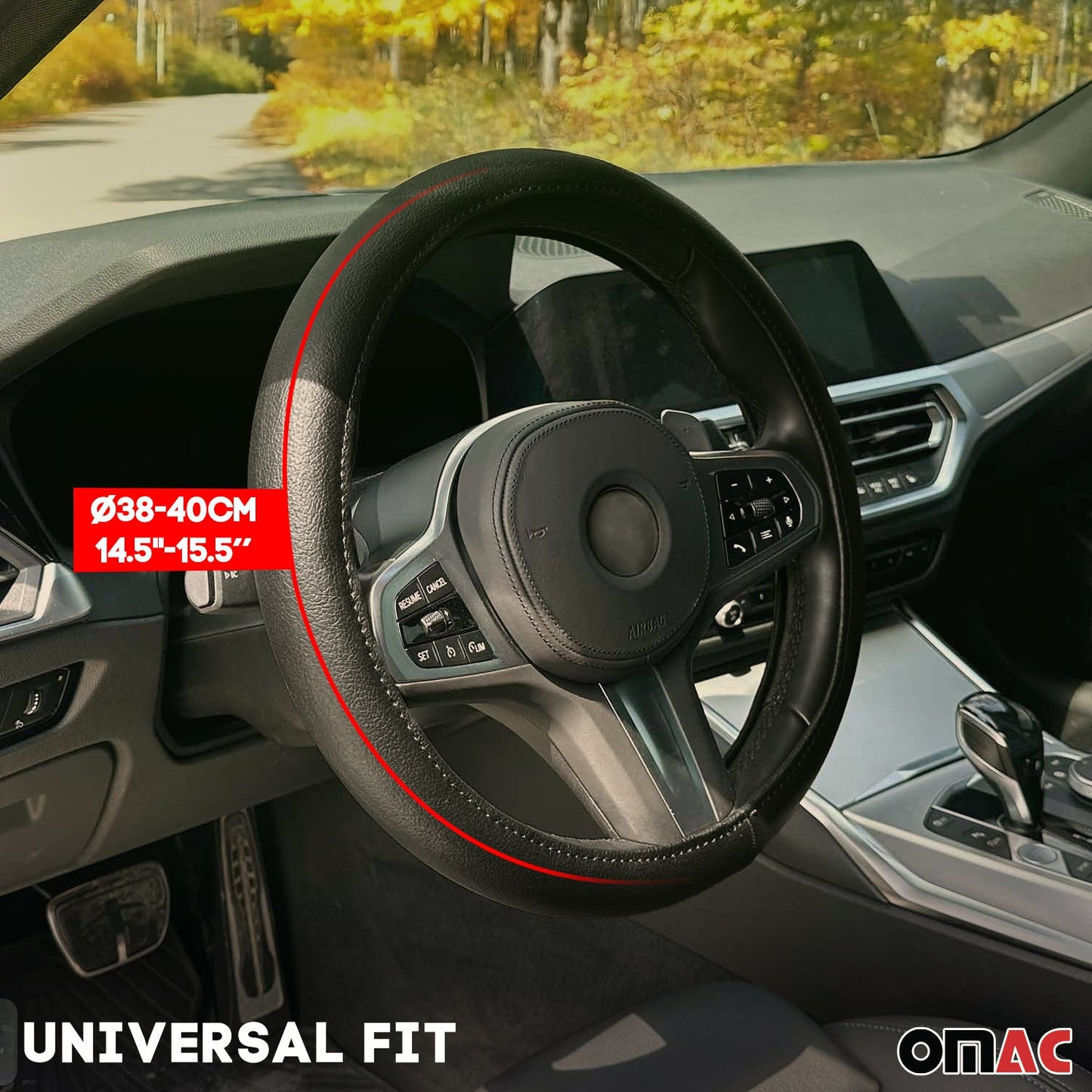 Lenkradbezug Lenkradschoner Lenkrad abdeckung Schwarz Rot Streifen Ø 38-40 cm