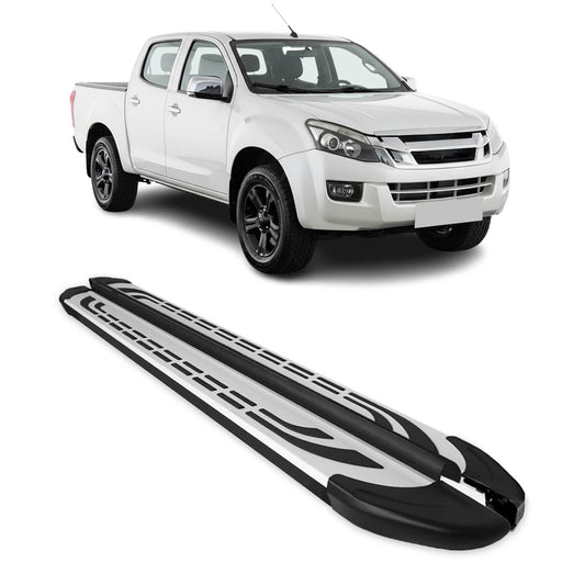 Listwy progowe/progi boczne do Isuzu D-Max DoubleCab 2012-2018, aluminiowe, czarne