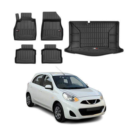 OMAC Fußmatten & Kofferraumwanne Set für Nissan Micra 2016-2025 Gummi Schwarz 5x